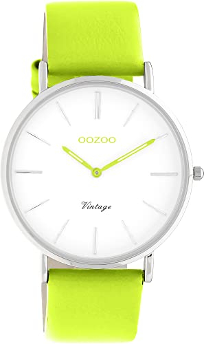 Oozoo Vintage Herren Uhr - Gelb-Grüne Armbanduhr Herren mit 20mm Lederarmband - Analoge Herren Armbanduhr in rund - auch als Damen Uhr passend - C20276