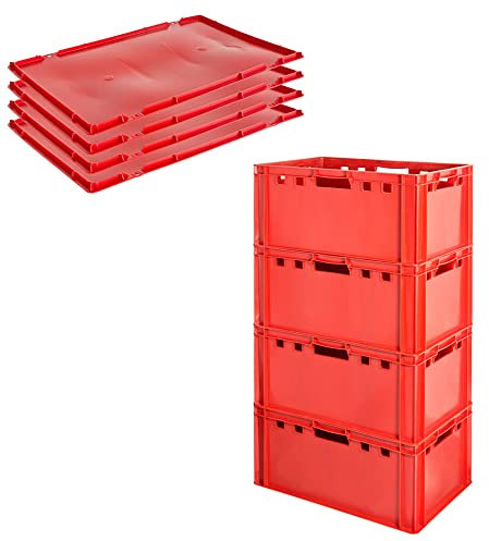 Fleischkiste E3 mit Deckeln Fleischkiste Rot Fleischerkiste Fleischkisten Kiste Fleischkiste Eurobox Lebensmittelecht 60 x 40 Metzgerkiste Auswahl Kingpower, Anzahl:4