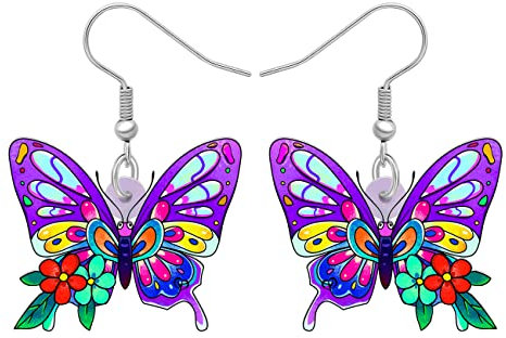 Bonsny Drop Dangle Floral Butterfly Earrings Fashion Insect Jewellry For Women Girls Gift (Lilac)
