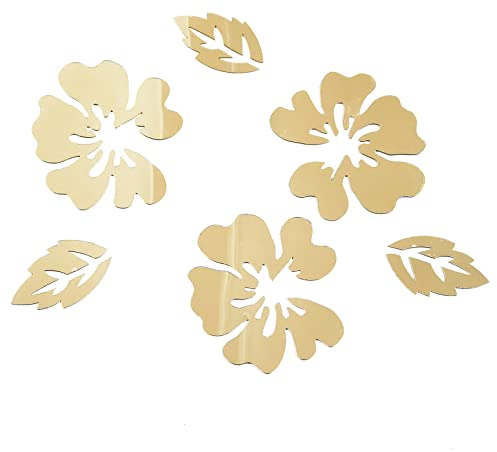 VIERSHU Autocollants 3D Fleurs Mural Decoration Miroir Fleur Feuille Stickers pour Ado Fille Chambre Salon Salle de Bain Mural Deco Dore