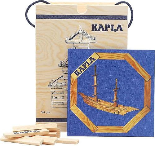 KAPLA® 280ER KASTEN - 280 Pinienholzplättchen und 1 Kunstbuch Blau