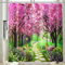 Vgzsyomqib Japonais Rideau Douche Anti Moisissure Motif Vert Forêt Floral Rideau de Douche 180x200 Tissu Imperméable Imprimé Arbre Japon Fleur Rose Rideaux Qualité Polyester Lavable avec Anneaux