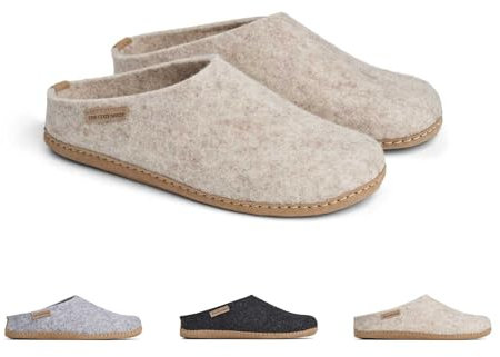THE COZY SHEEP Pantofole in feltro con suola in pelle | ciabatte lana donna e uomo | scarpe da casa per uomo e donna | Ciabatte uomo invernali e comode