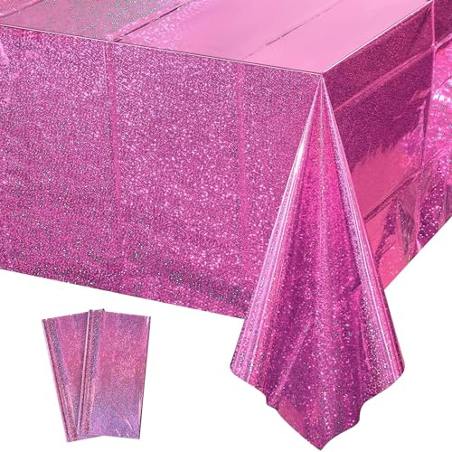 2PCS Tischdecke Geburtstag,Hot Pinke Party Tischtuch Wasserdicht Plastik Tischdecke Rosa Folientischdecke für Kinder Geburtstag Hochzeit Verlobung Picknick Party Dekoration 137 x 274cm