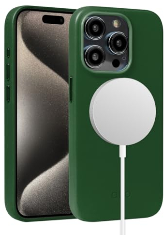 alto Magnetische Ledertasche entworfen für iPhone 15 Pro, CLOP Serie Drop Protective Premium Handmade Italian Leather Phone Case (Forest Green)