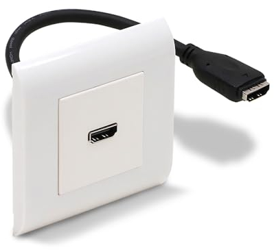 Waytex Prise murale HDMI Type Mosaic 80x80 femelle complète, Plastron HDMI 45x45 F/F câble 20cm avec Plaque et support à vis, couleur Blanc