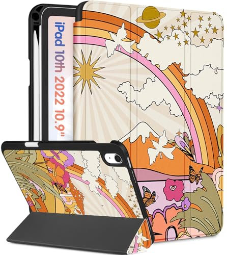 Wazzasoft Funda para Apple iPad de 10ª generación de 10.9 pulgadas, bonita funda tipo libro para mujeres y niñas, diseño Kawaii para adolescentes, diseño único con soporte para lápices, fundas de
