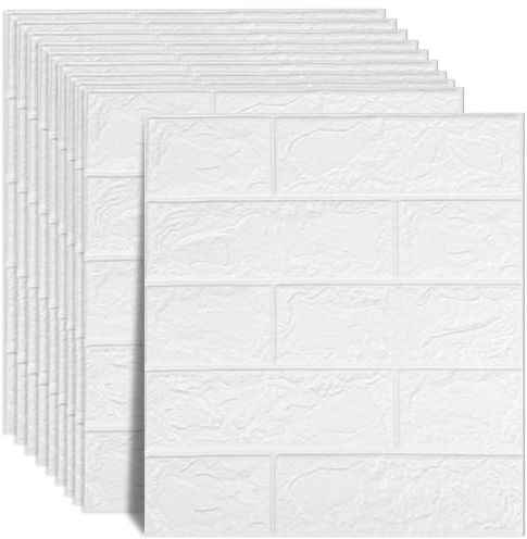 Ceboic 10 Stück 3D Wandpaneele 35x38.5cm Selbstklebend Ziegel Tapete Steintapete Wasserdicht Wandaufkleber Ziegelstein Wandtapete für Küche Schlafzimmer Badezimmer Wohnzimmer Hintergrund TV-Decor