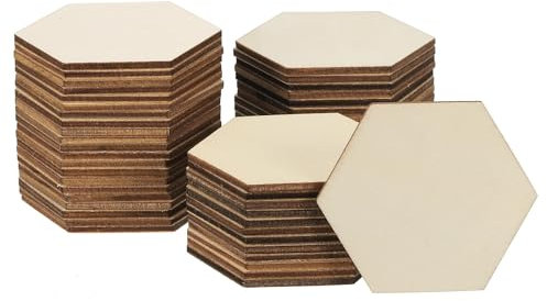 PATIKIL 60mm Holzstücke, 50er Packung Sechseckige Holzformen Rohlinge Holzornamente Natur für Weihnachtsbastelprojekte