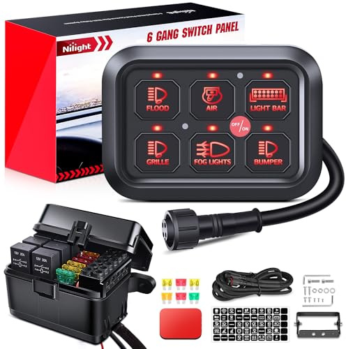 Nilight 6-Gang-Schalter-Panel, universelles Schaltkreis-Steuerrelais-System mit Sicherung, Kabelbaum, automatisch, dimmbar, Ein-/Aus-LED-Schalter, Pod für Autos, LKWs, Boote, ATV, UTV, SUV, 2 Jahre