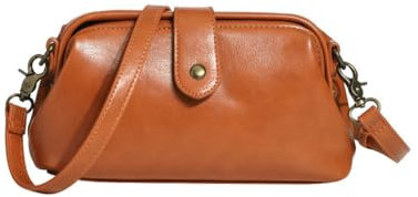 WiLLab Retro handgemachte Tasche aus PU-Leder, Kleine Umhängetasche mit einzigartiger Öffnung, Vintage Arzttasche für Damen (One Size,A)