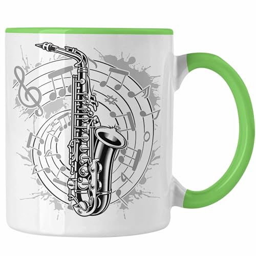 Trendation - Saxophon Musik Noten Jazz Musikinstrument Saxophon-Spieler Tasse (Grün)
