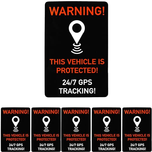 Aufkleber Set VEHICLE GPS TRACKING, 6 Stück, 6 x 4 cm, selbstklebende Folie, außenklebend, Warnhinweis Sticker Innen- und Außenbereich, Diebstahl Schutz Klebesticker, Hinweissticker alarmgesichert