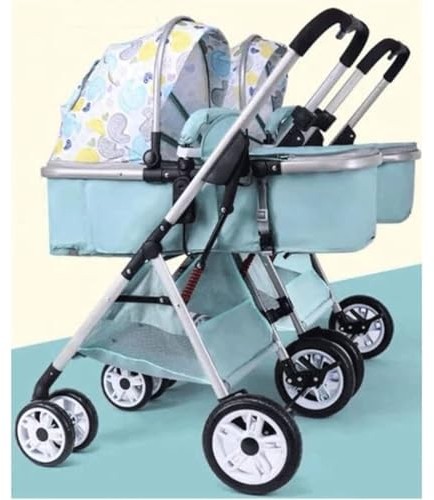 Rieort Tragbarer Zwillingskinderwagen, Autositz, Kombi-Tandem-Kinderwagen mit großem Markisen-Trolley, Aluminium-Luxus-Doppel-Kinderwagen