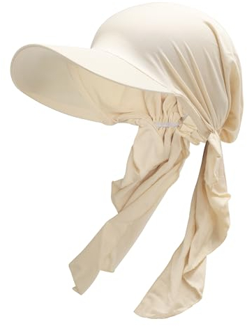 ZLYC Damen Sommer Chemo Kopfbedeckung mit Krempenvisier Vorgebundene Leichte Beanie(Einfarbig Beige),Einheitsgröße