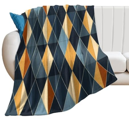 DreamAutumn Ikat Decken und Überwürfe mit Rautenmuster, dicke Büro-Nickerchen-Überwurfdecken für Männer und Frauen, flauschig, leicht, Plüsch, superweich, warm, Flanelldecke für Couch, Bett, Sofa,