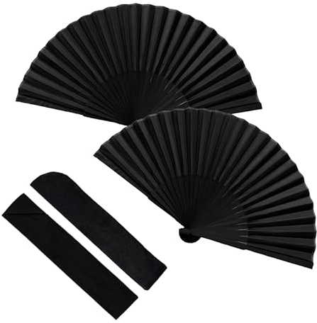 LAINIKE 2 Stück Handfächer Schwarz Faltfächer Faltbarer Handfächer Schwarz Taschenfächer Hand-Faltfächer Chinesischer Fächer for Sommer Party tanzende Hochzeits Haus Dekorationen