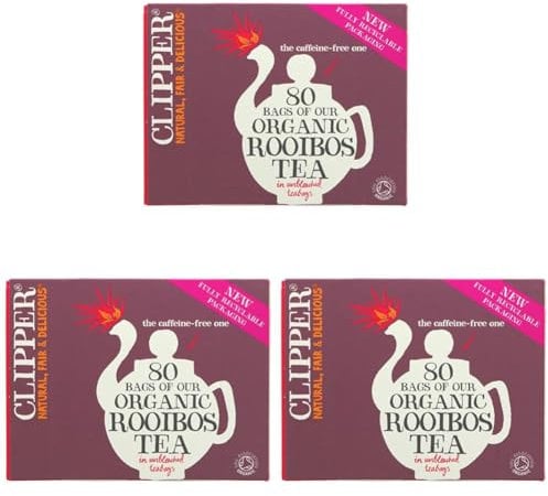 Clipper Organic Redbush Tea Bags | 80 Pure Caffeine Free Rooibos Tea Bags for Home or Office | Eco-Conscious Herbal Tea Bags | Natural, Unbleached, Compostable, Plant-Based & Biodegradable Teabags