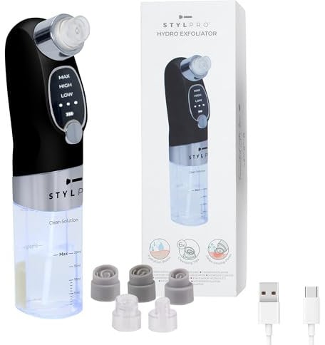 STYLPRO HYDRO EXFOLIATOR – Kabelloser, wiederaufladbarer Porenreiniger mit Vakuum. Entfernt abgestorbene Haut, klärt Poren, spendet Feuchtigkeit und beseitigt überschüssiges Öl