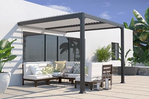 COULEURS DU MONDE - Pergola bioclimatique Miami Grise adossée en Aluminium 3x3m