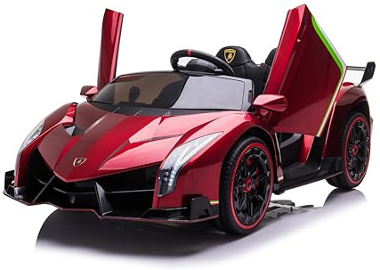 FINOOS Kinderauto Lambo Veneno 24V Elektroauto für Kinder 2-Sitzer, 4X4 Gummireifen, Ledersitz, mit 2,4 GHz Fernbedienung (Rot)
