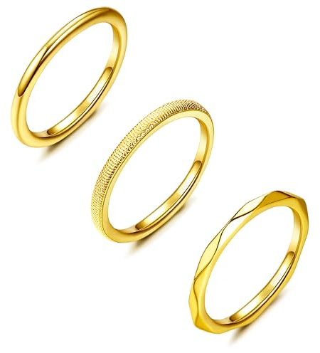 Milacolato 3Pcs Set Gold/Silber Ringe für Frauen und Mädchen - Minimalistische 18K Gold- und Silber Vergoldete Stapelbare Ringe für Knöchel Finger und Daumen