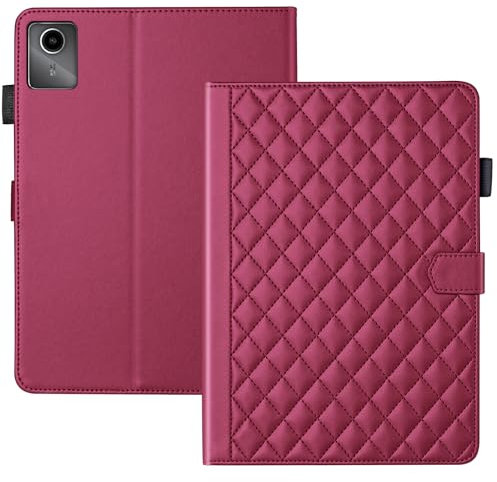 TEDTIKJT Funda para Lenovo Tab M11 11 Pulgadas 2024 PU Cuero Flip Carcasa Tablet Lenovo Tab M11 Cover Case con Soporte Magnético Protección Tablet Cover para Lenovo Tab M11,Romboidal Rojo