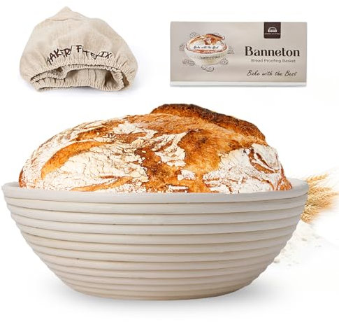 Sourdough Proving Basket Kit, Natural Rattan Bread Proofing Basket with Cloth Line, Banneton Proofing Basket for Bakers (9 inch Round)