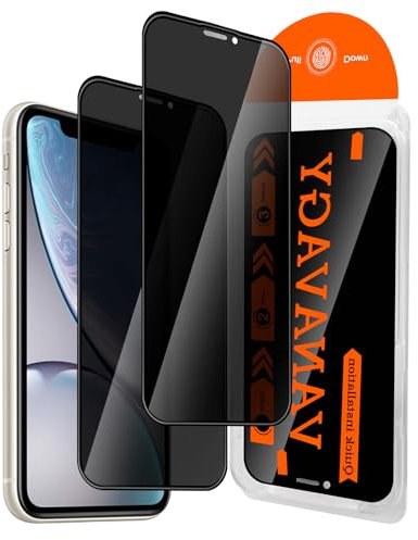 VANAVAGY 2 Pack Privacy Glass Screen Protector for iPhone XR, [Easy Installation] Plating Film with Frame Full Coverage Case for Apple XR