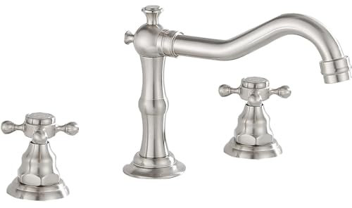 Grifo mezclador vintage de doble mango de 3 agujeros, para lavabo de baño, bañera, montado en cubierta, 20 cm, 2 asas, 3 agujeros, níquel cepillado