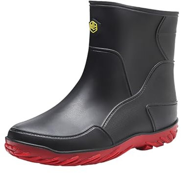 Stivali di gomma da uomo, corti in gomma, impermeabili, da lavoro, in gomma, antiscivolo, di sicurezza, da giardino, da lavoro, da lavoro, da lavoro, Colore: rosso, 46 EU
