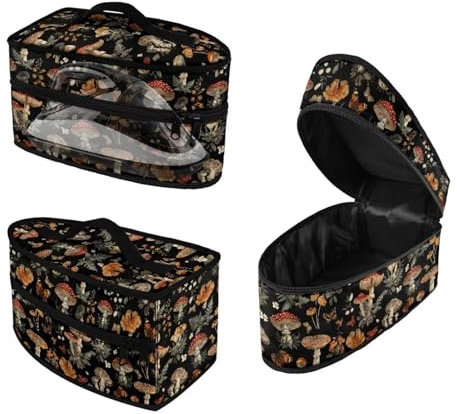 KUIFORTI Mushroom Print Travel Iron Storage Box Iron Case Bags Irons Protective Cover Travel Carrying Case with Handle and Zipper