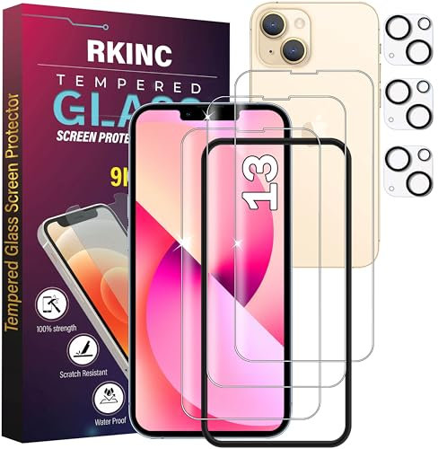 RKINC Panzerglas Schutz Glas für iPhone 13 6.1-Inch mit Rahmen-Installationshilfe und Kamera Schutzfolie, 3+3 Stück, Panzer HD Displayschutzfolie, Anti- Kratzer, Bläschenfrei, 9H Härte, HD-Klar