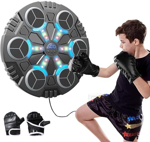 Taeku Musik Boxen Maschine, Kinder Smart Boxing Machine mit LED Wand Montierte Boxzielscheibe Trainings Schlagausrüstung mit Handschuhen für Hause (Groß)