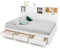 Multigot 3FT/4FT6 Day Bed Frame with Side Cabinet, Single/Double Size Wooden Slat Support Sofa Bed with 3 Drawers, Modern Mattress Foundation Guest Bed Base, No Box Spring Needed (191 x 136 cm)