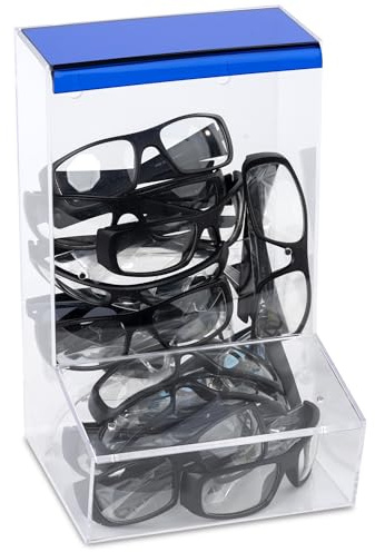 Inevibe Safety Glasses Dispenser With Two Lids - Dustproof Acrylic Bin Holder for Protective Eyewear Goggles Used in Industrial, Factory and Lab Settings, Wall Mount or Countertop