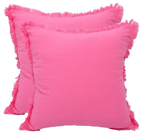 Betadistor Lot de 2 housses de coussin carrées confortables et décoratives de couleur unie en coton (housse uniquement, coussin non inclus) 45 x 45 cm, rose rouge 518-0389