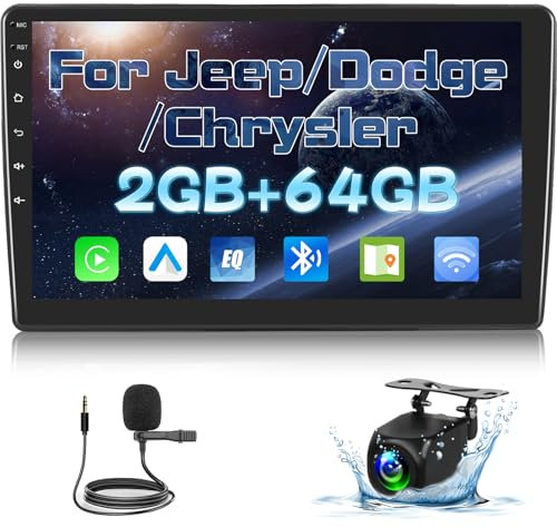 2+64G Autoradio für Jeep Wrangler Compass Dodge Chrysler 300C - Kabelloses Carplay & Android Auto - 9 Zoll Android 13 Radio - WiFi EQ GPS Mirror Link FM RDS + AHD Rückfahrkamera