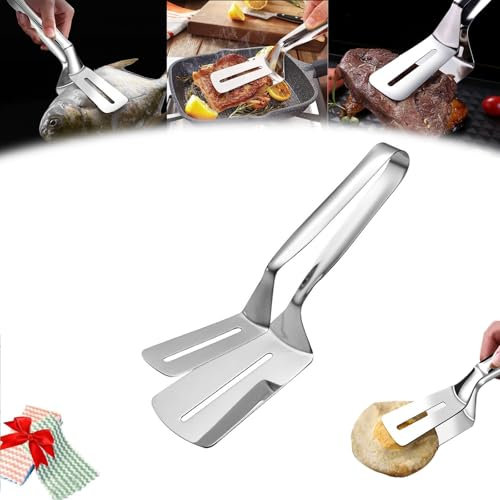 Hoarselpse Edelstahl-Grillklemme, doppelseitiger Spatel-Flipper-Schaufel-Clip, multifunktionale Lebensmittel-Edelstahl-Grillklemme, Spatelzange for die Küche, doppelseitiger Schaufel-Clip aus Stahl(1p