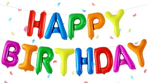 Bunt Happy Birthday Ballons Banner,Happy Birthday Luftballon Girlande 16 Zoll Silver Folie Happy Birthday Folienballon Luftballon Helium Ballon Geburtstagsballon Banner für Geburtstag Party