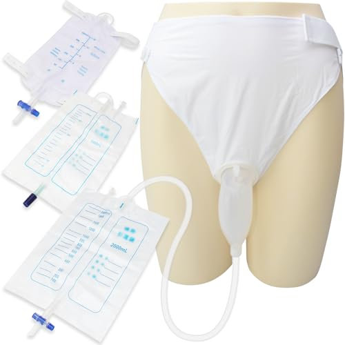 Yiisin Wearable Urine Collector,Urine Catheter Bag 1000ml+2000ml+500ml Leg Bags ,Reusable Urine Catching Capsule,Breathable Cotton Pants,Upgraded External Urinary Catheter for Men Silicone Men_White