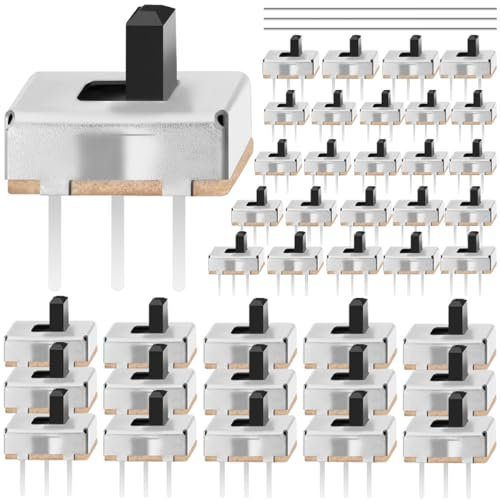 MKBKLLJY Lot de 40 mini interrupteurs à glissière SPDT 1p2t 3 broches 2 positions 4 mm de haut, bouton vertical à glissière, interrupteur à bascule DC 50 V 0,5 A ON/OFF avec fil à souder
