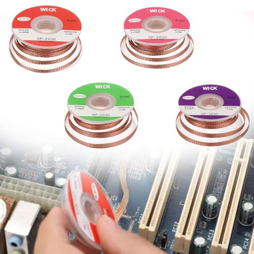 PYEUIFT 4 Stück Set Entlötlitze – 3m Kupfer Entlötdraht (2.0/2.5/3.0/3.5mm) | Ideal zum Entlöten und Entfernen von Lötzinn an Lötstellen | Hohe Wärmeleitfähigkeit Lötlitze