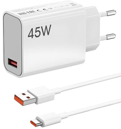 Cargador Rápido 45W USB-C para Xiaomi Redmi Note 14 Pro 5G, Poco X7, M7 Pro, Mi 11 Lite, Pad 7, Pad 6 Cable USB Tipo C 1M 6A para Carga Turbo y Transferencia de Datos Compatible con Xiaomi Poco y más