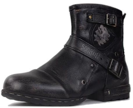 OSSTONE Stivali da motociclista Pelle Chukka Stivaletti Uomo Botas Zip Up Retrò Stylish Boots OS-5008-1-BS-IT-R,Vintage Nero，US10(EU44)
