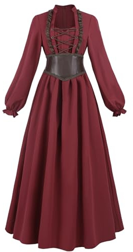 CR ROLECOS Damen Mittelalter Kleid Gothic Maxikleid Renaissance Barock Kleid mit Gürtel Mittelalter Party & Kostüm
