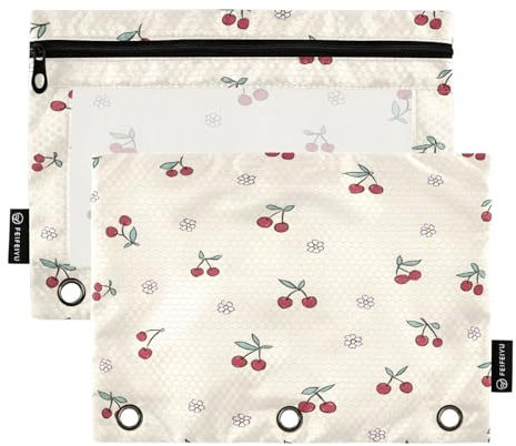 Mnsruu Astuccio per matite con motivo a fiori di ciliegio per raccoglitori a 3 anelli con cerniera, confezione da 2 astucci con finestra trasparente, astuccio per cosmetici per ufficio e università