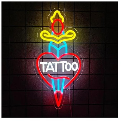 SHOUXI Decoración Lámparas Letrero De Neón Tattoo Luz LED Tatuada Regulable Para Tienda Bar Garajes Salón Estudio Club De Belleza Fiesta Decoración De Pared Lámpara USB 21cmx42cm