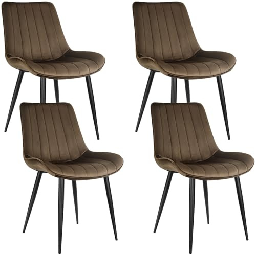 LEWE Esszimmerstühle, Stühle 4er Set, Samtstuhl Holland, Küchenstuhl, Komfort, Stabil, Einfach und Bequem, hautfreundlich, mit dickem Schaumstoff gepolstert - [Braun]