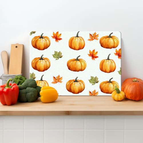 Textured Glass Chopping Board Worktop Saver for Kitchens, Durable, Easy-Clean, Scratch Resistant, Hygienic, Non Slip Feet, Pumpkins, Available in Two Sizes Large 39cm x 29cm